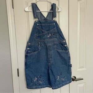Vintage Denim Shorts Overalls / Shortalls Embroidered